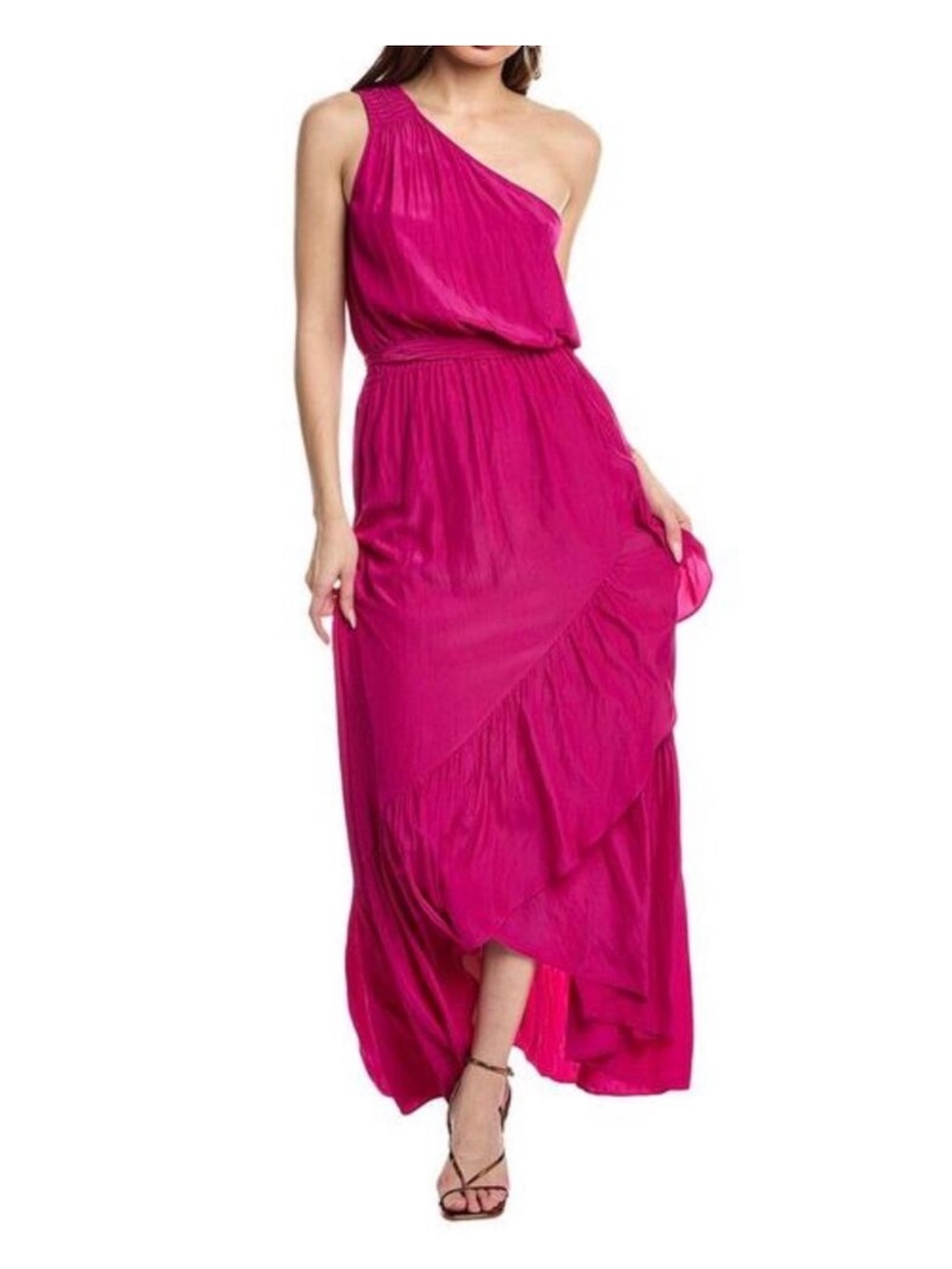 Ramy Brook Nicola One-Shoulder Ruffle Maxi Dress Blush Pink